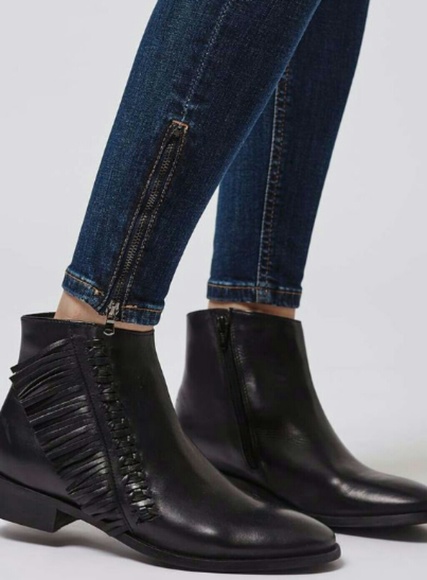 Topshop Moto Fringe Ankle Boots - Picture 2 of 8